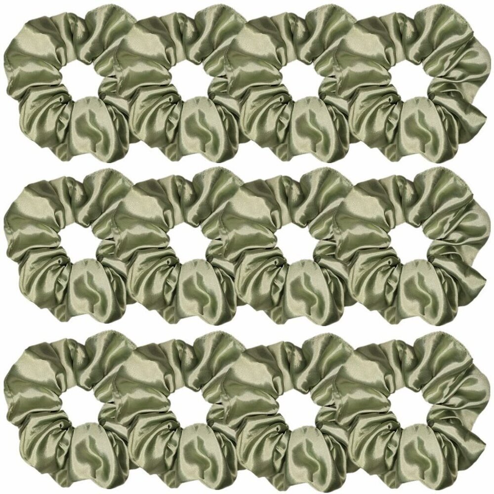 12 Pcs Soft Satin Silk Hair Scrunchies, 4.5 Inch, Light Gray Green, Hair Ties fo